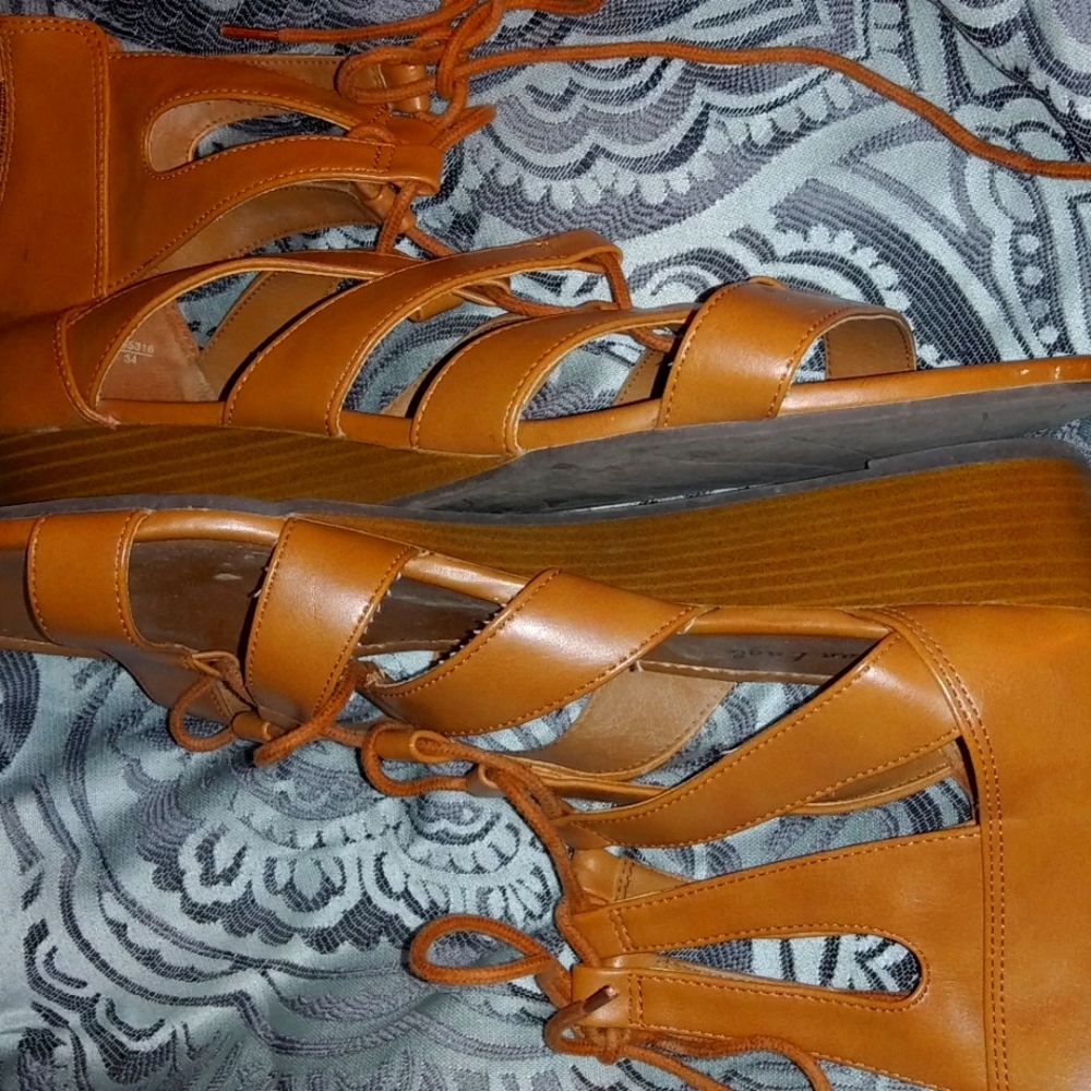 Size 12 gladiator wedge sandals. Brown
